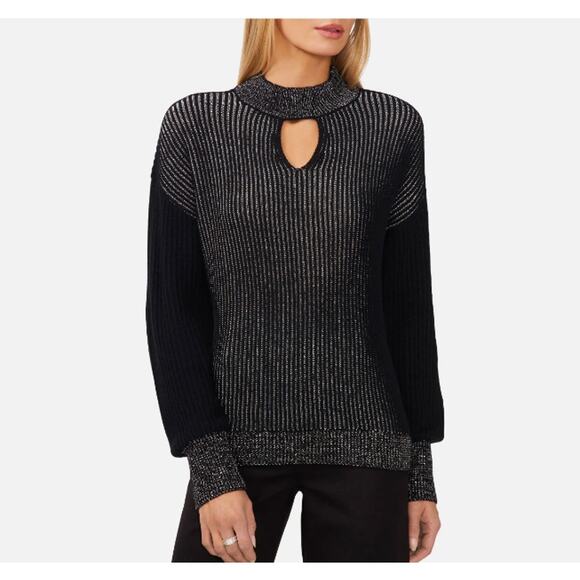 New ~ HALOGEN ~ Metallic Stripe Mock Neck Sweater Size M Ret $89 - Picture 1 of 7